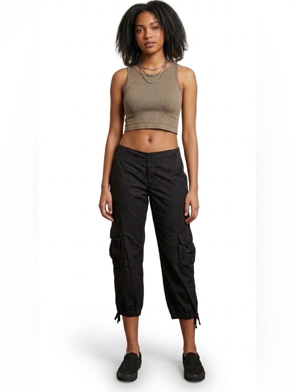 Old Navy Vintage Y2K Capri Cargo Cotton Pants Zip Fly Drawcord Hem Crop Pockets